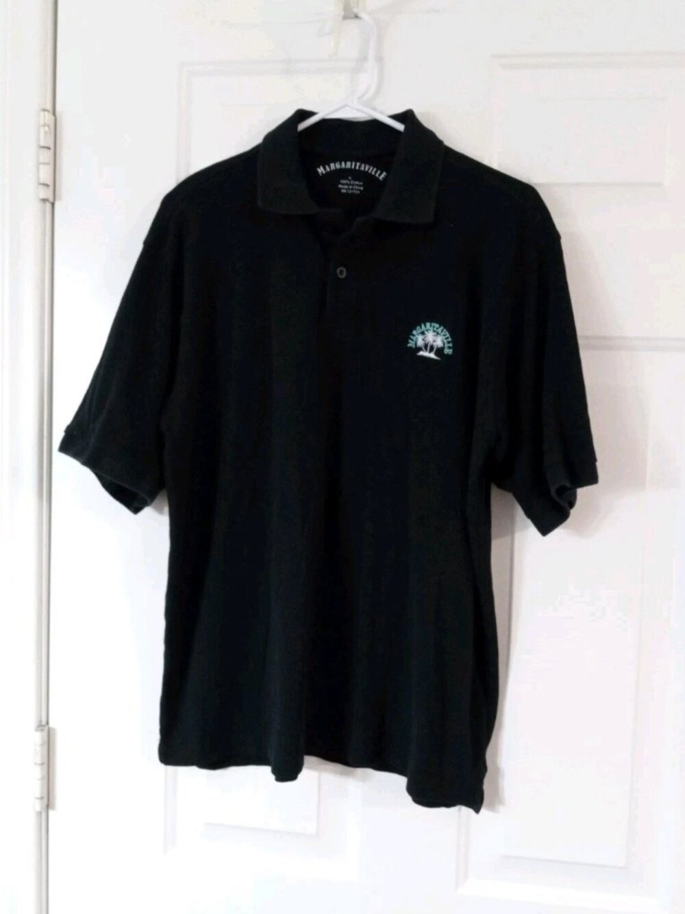 Margaritaville Embroidered Logo Polo Men's Large Short Sleeve Black Pique Polo